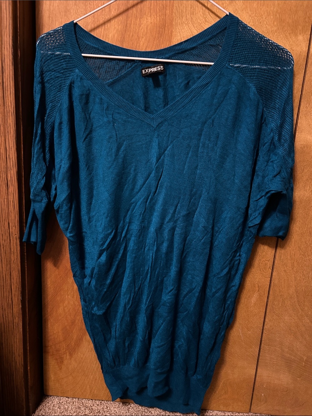 Express Teal V-Neck Knit Top